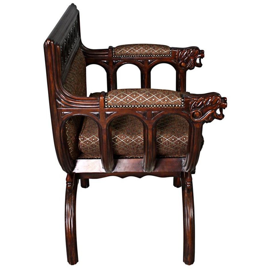ALDO Chairs Medieval Renaissance Style San Lorenzo Hand Carved Solid Mahogany Cross Frame Armchair