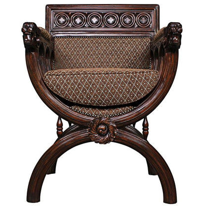 ALDO Chairs Medieval Renaissance Style San Lorenzo Hand Carved Solid Mahogany Cross Frame Armchair