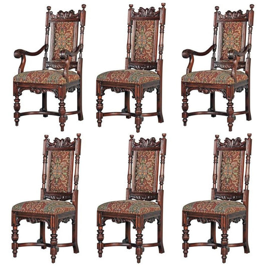 ALDO Chairs Side Chair:18.5"Wx18.5"Dx45"H  Armchair: 21.5"Wx24.5"Dx46"H. / NEW / wood Collection of  Six Solid Mahogany Grand Classic Edwardian Dining Chairs