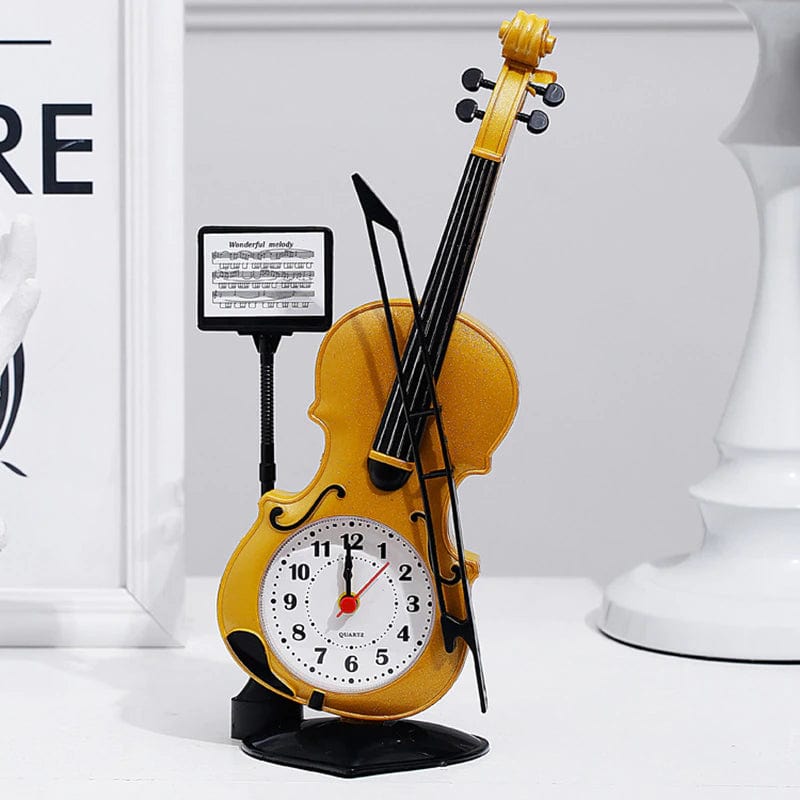 ALDO Clocks 8cm x 21.6cm/3.15' x 8.50" / Brown / resin Unique Violin with Note Holder Quartz Desktop Alarm Clock