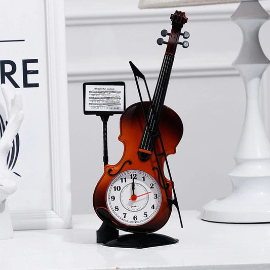 ALDO Clocks 8cm x 21.6cm/3.15' x 8.50" / White / resin Unique Violin with Note Holder Quartz Desktop Alarm Clock