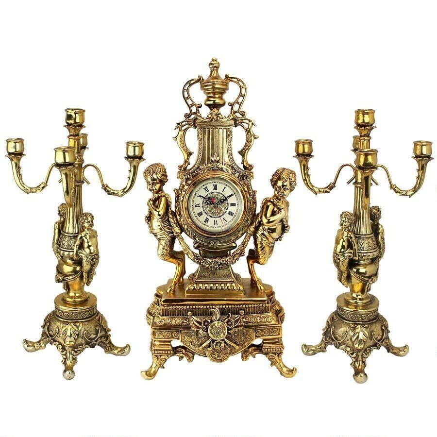 ALDO Clocks Desk & Shelf Clocks Golden Rococo Grand Mantel Clock And Candelabras Angels Cherubs  Assembly