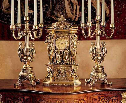 ALDO Clocks Grand Chateau Chambord Clock and Candelabra Ensemble Set