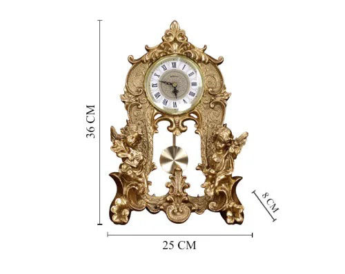 ALDO Clocks Grand  Luxurious Vintage Pendulum Quartz Clock with Angels and Two Candle Holders Set