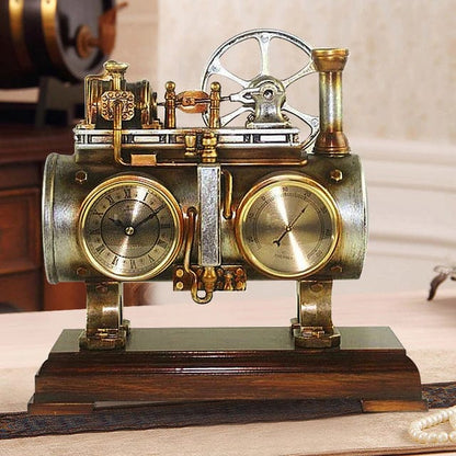 ALDO Clocks NEW / resin / Bronze Retro Vintage Steam Engine Desktop Quartz Alarm Clock With Thermometer  and Roman Numeral Display