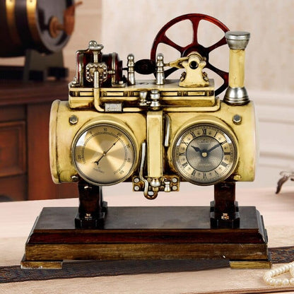 ALDO Clocks NEW / resin / Yellow Retro Vintage Steam Engine Desktop Quartz Alarm Clock With Thermometer  and Roman Numeral Display