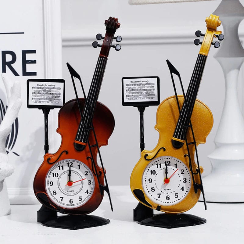 ALDO Clocks Unique Violin with Note Holder Quartz Desktop Alarm Clock