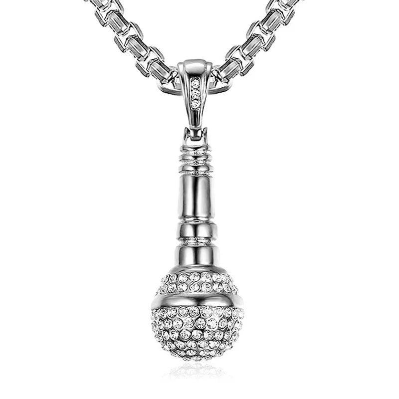 ALDO Clothing Accessories > Sunglasses 24 Karat  Gold-Plated Microphone Handcrafted  Pendant Necklace with Rainstones For Good Luck Man and Woman