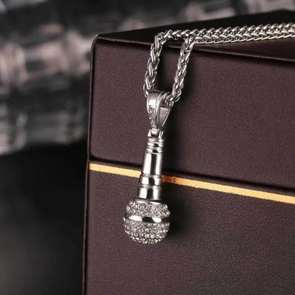 ALDO Clothing Accessories > Sunglasses Silver 24 Karat  Gold-Plated Microphone Handcrafted  Pendant Necklace with Rainstones For Good Luck Man and Woman