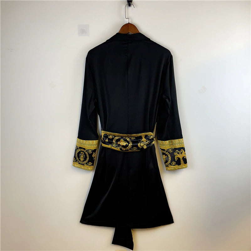 ALDO Clothing > Sleepwear & Loungewear > Robes Black / Satin / large Luxury Satin Robe With Gold Embroidery