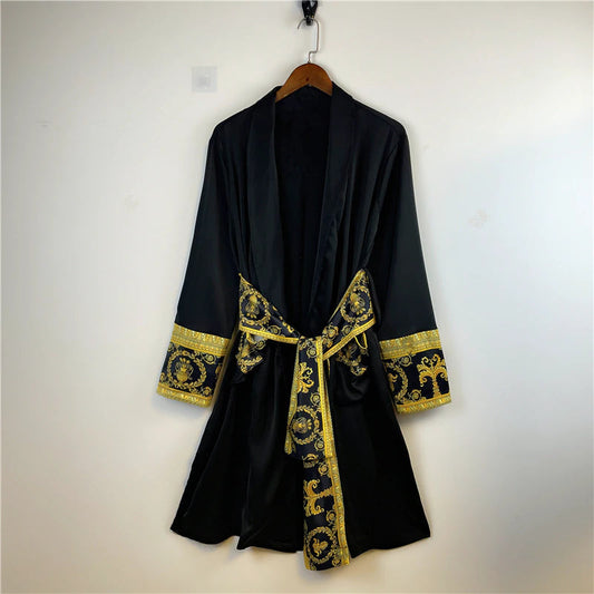 ALDO Clothing > Sleepwear & Loungewear > Robes Black / Satin / medium Luxury Satin Robe With Gold Embroidery