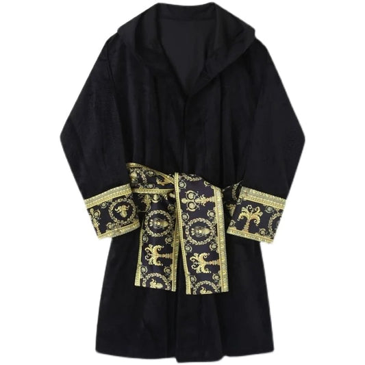ALDO Clothing > Sleepwear & Loungewear > Robes Black / Satin / One size fits all Luxury Velvet Robe With Hood and Gold Embroidery One Size Fits All