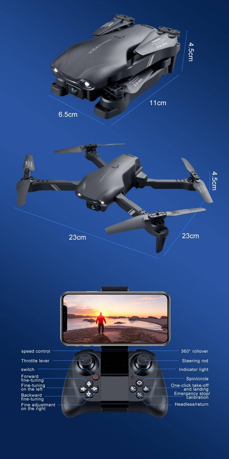 ALDO Creative Arts Collectibles Scale Model 25*20*5cm the arm is not folded/13*8*5cm (double arms folded / NEW / ABC Drone V13  Black 4K UHD,6K UHD Camera Wi-Fi FPV Dual Camera Foldable Quadcopter Real-time Transmission Aircraft