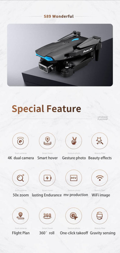 ALDO Creative Arts Collectibles Scale Model 25*20*5cm the arm is not folded/13*8*5cm (double arms folded / NEW / ABC FPV Wi-Fi S89 Pro Drone Black With 1080P 1B Professional HD Dual Camera  Aircraft Foldable Quadcopter Aircraft