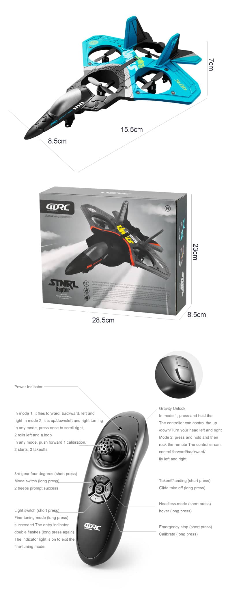ALDO Creative Arts Collectibles Scale Model 6.5" x 3.3" x 3" inches / NEW / Metal and Plastic Radio Controlled Airplane  V17 Gravity Sensing Aerobatic Fighter with LED Gray Model Aircraft