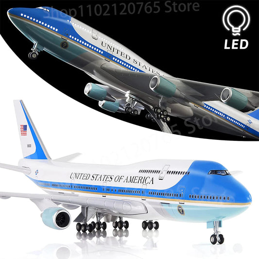 ALDO Creative Arts Collectibles Scale Model Airplane Airforce One Presidential Boeing 747  Voice Control Diecast Model Aircraft With Landing Gears and LED Lights