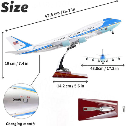 ALDO Creative Arts Collectibles Scale Model Airplane Airforce One Presidential Boeing 747  Voice Control Diecast Model Aircraft With Landing Gears and LED Lights