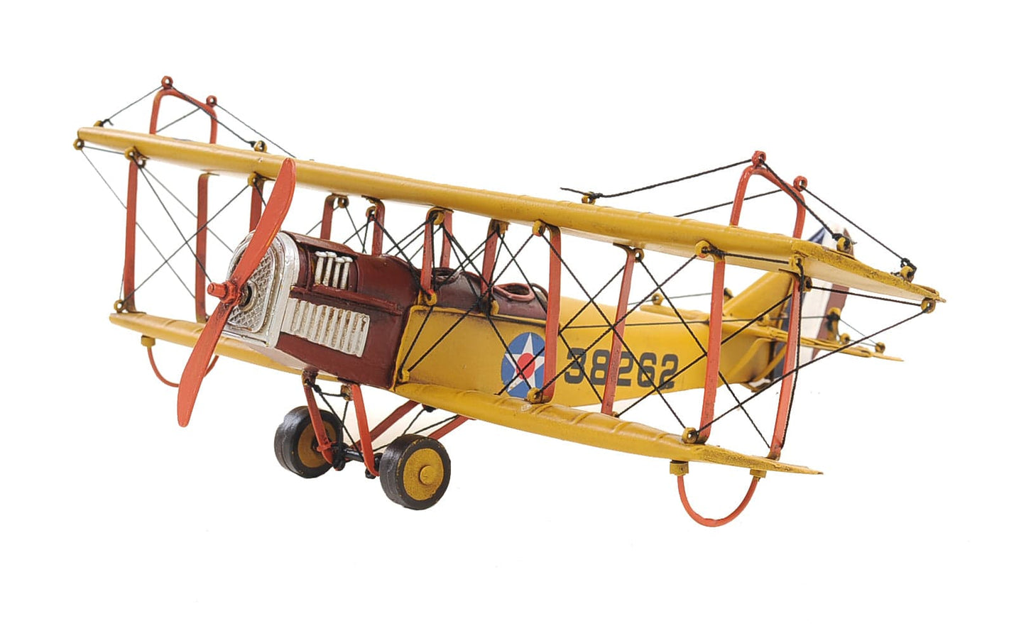 ALDO Creative Arts >Collectibles> Scale Model L: 11 W: 13.25 H: 4 Inches / NEW / Iron Airplane Yellow Curtiss JN-4 Jenny  Biplane Deck Top Metal Model