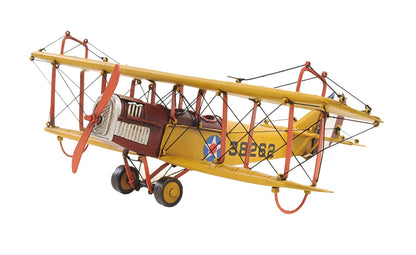 ALDO Creative Arts >Collectibles> Scale Model L: 11 W: 13.25 H: 4 Inches / NEW / Iron Airplane Yellow Curtiss JN-4 Jenny  Biplane Deck Top Metal Model