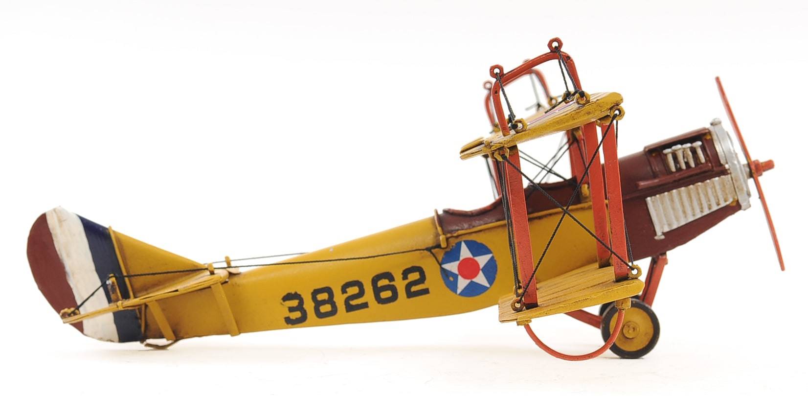 ALDO Creative Arts >Collectibles> Scale Model L: 11 W: 13.25 H: 4 Inches / NEW / Iron Airplane Yellow Curtiss JN-4 Jenny  Biplane Deck Top Metal Model