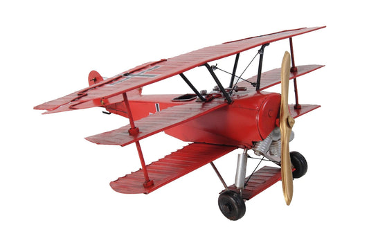 ALDO Creative Arts Collectibles Scale Model L: 12.75 W: 11.5 H: 5.5 Inches / NEW / Iron Airplane German Red Baron Fokker Triplane Fighter Deck Top Metal Model