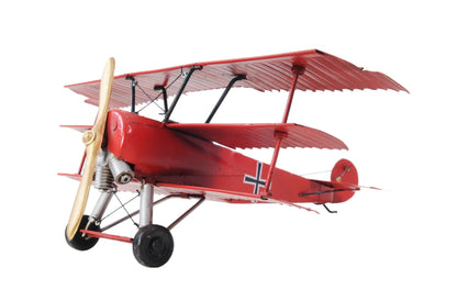 ALDO Creative Arts Collectibles Scale Model L: 12.75 W: 11.5 H: 5.5 Inches / NEW / Iron Airplane German Red Baron Fokker Triplane Fighter Deck Top Metal Model