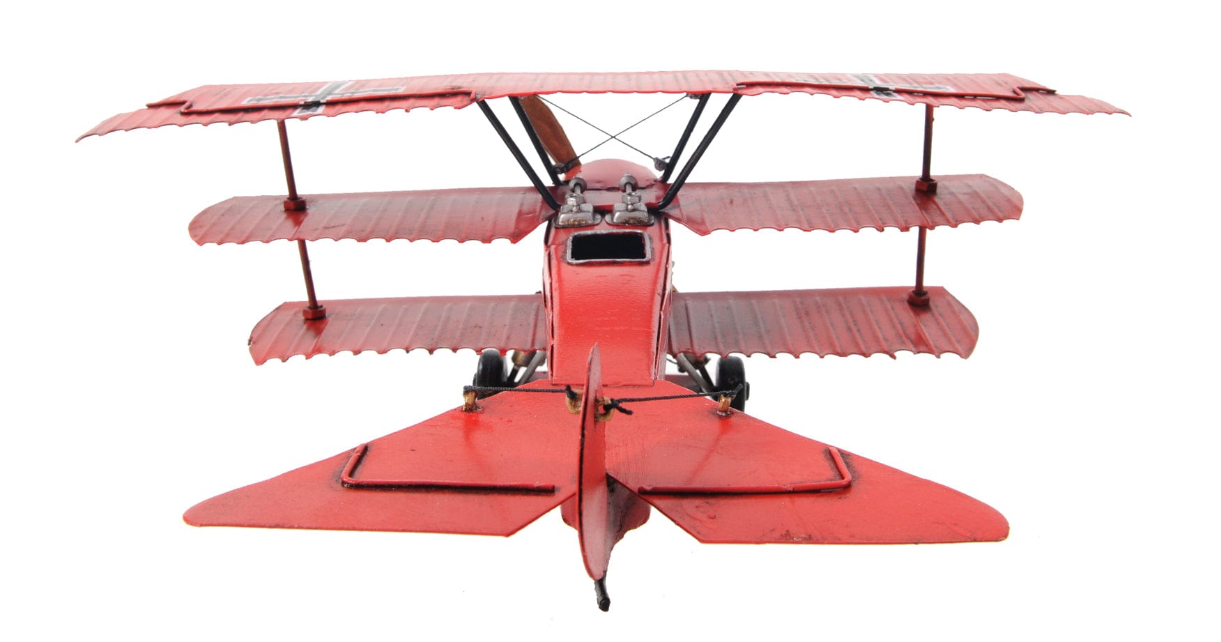 ALDO Creative Arts Collectibles Scale Model L: 12.75 W: 11.5 H: 5.5 Inches / NEW / Iron Airplane German Red Baron Fokker Triplane Fighter Deck Top Metal Model