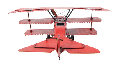 ALDO Creative Arts Collectibles Scale Model L: 12.75 W: 11.5 H: 5.5 Inches / NEW / Iron Airplane German Red Baron Fokker Triplane Fighter Deck Top Metal Model