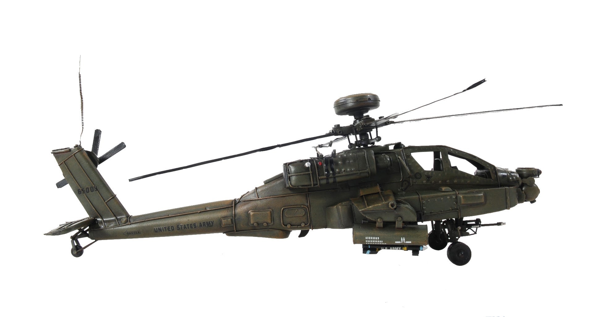 ALDO Creative Arts Collectibles Scale Model L: 18 W: 17 H: 9 Inches / NEW / Iron Boeing AH-64 Apache US Army’s Primary Attack helicopter Deck Top Metal Model