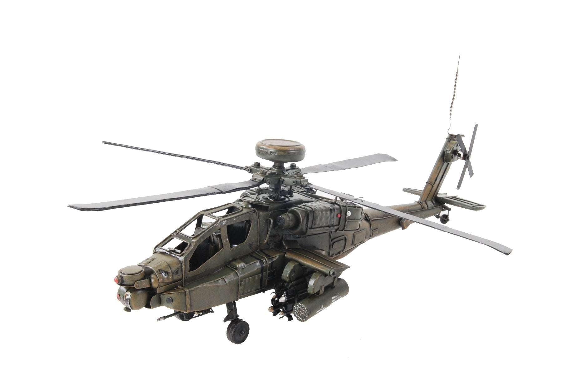 ALDO Creative Arts Collectibles Scale Model L: 18 W: 17 H: 9 Inches / NEW / Iron Boeing AH-64 Apache US Army’s Primary Attack helicopter Deck Top Metal Model