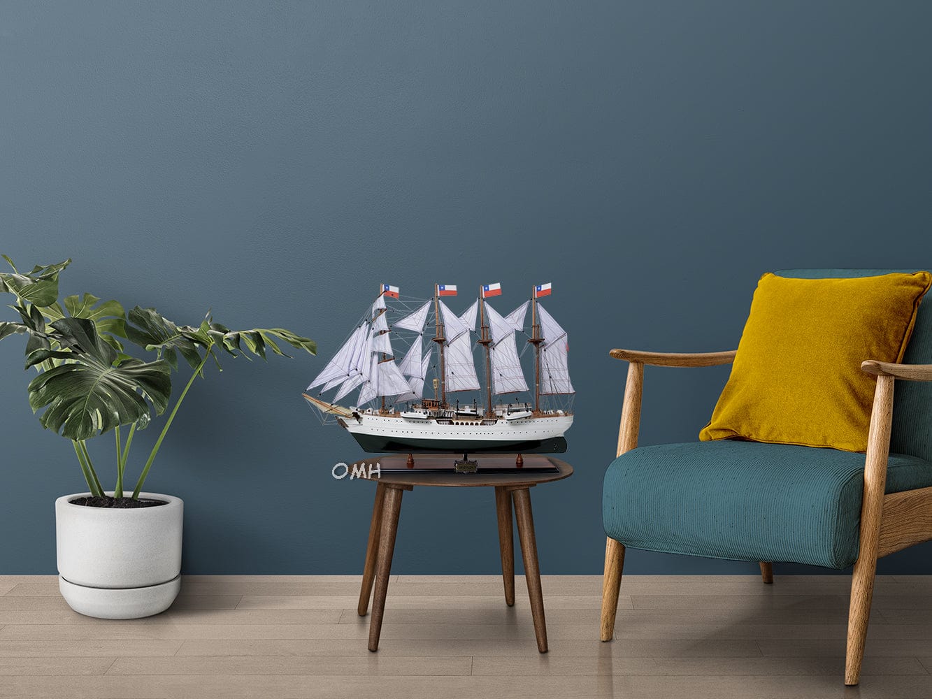 ALDO Creative Arts Collectibles Scale Model L: 37 W: 12 H: 24.75 Inches / NEW / wood Chilean Navy Esmeralda Exclusive Edition Sailboat Wood Model Assembled