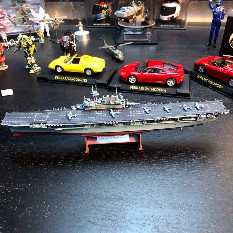 ALDO Creative Arts Collectibles Scale Model length: 50cm/width: 11.5cm/height: 12cm US  Navy  Nuclear Power Aircraft Carrier Enterprise CV-65  Desk Display Military Ship Alloy Model with Display Case Cabinet
