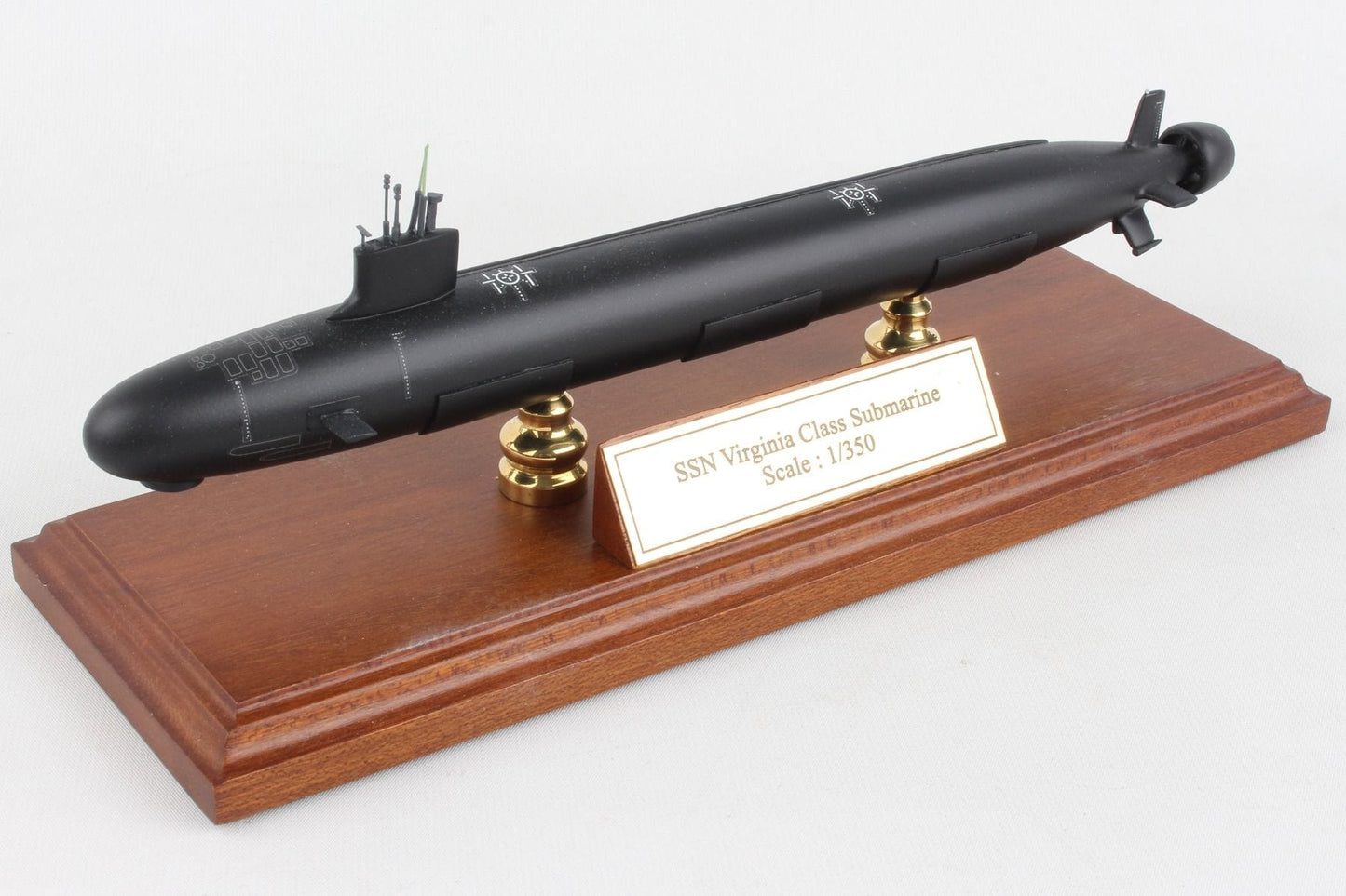 ALDO Creative Arts Collectibles Scale Model Length is 12 3/4" and beam is 1 3/4". Scale 1/350 / NEW / wood and resin US Navy SSN Virginia Class Submarine  Medium Model Assembled