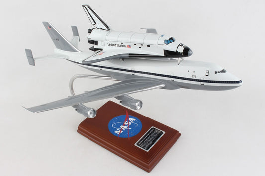 ALDO Creative Arts Collectibles Scale Model Length is 19 1/4" and wingspan is 16 1/4" / NEW / Wood NASA Airplane Boeing 747 With Space Orbiter Shuttle Discovery Large Wood Model with NASA Logo Aircraft