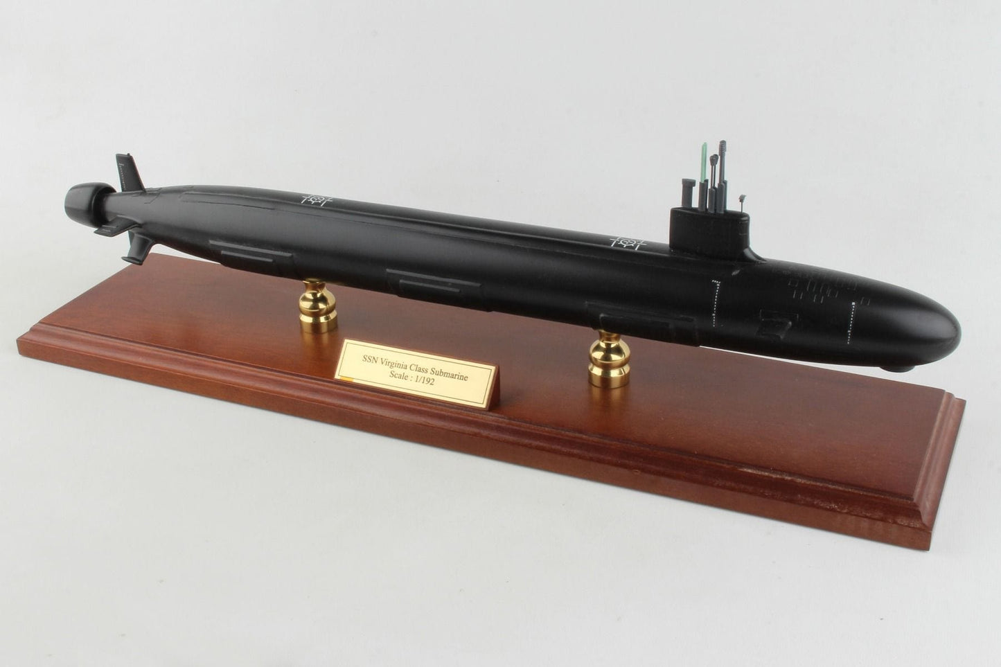 ALDO Creative Arts Collectibles Scale Model Length is 23 1/4 inches and beam is 3 1/4 inches  Scale 1/92 / NEW / Wood and Resin US Navy Virginia Class Submarine SSN-774 MBSVC1TR Large Model Assembled