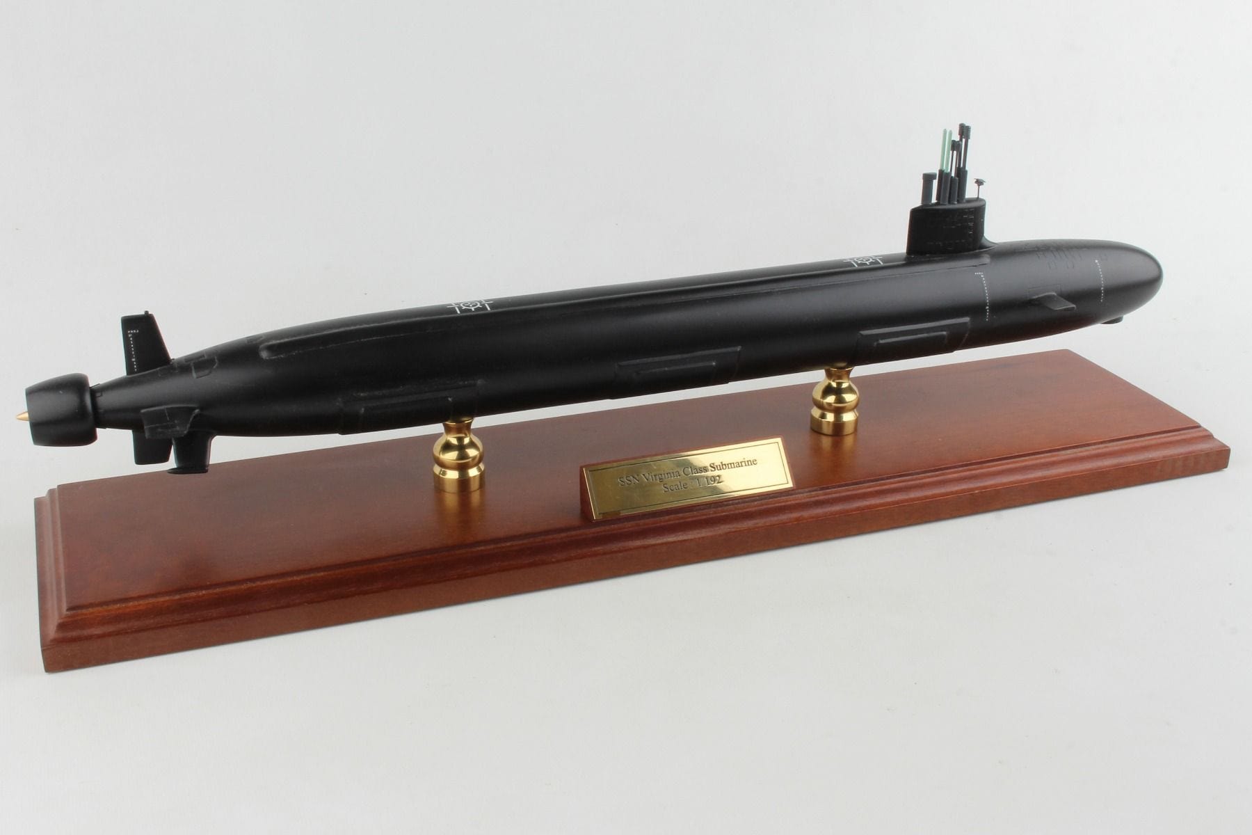 ALDO Creative Arts Collectibles Scale Model Length is 23 1/4 inches and beam is 3 1/4 inches  Scale 1/92 / NEW / Wood and Resin US Navy Virginia Class Submarine SSN-774 MBSVC1TR Large Model Assembled