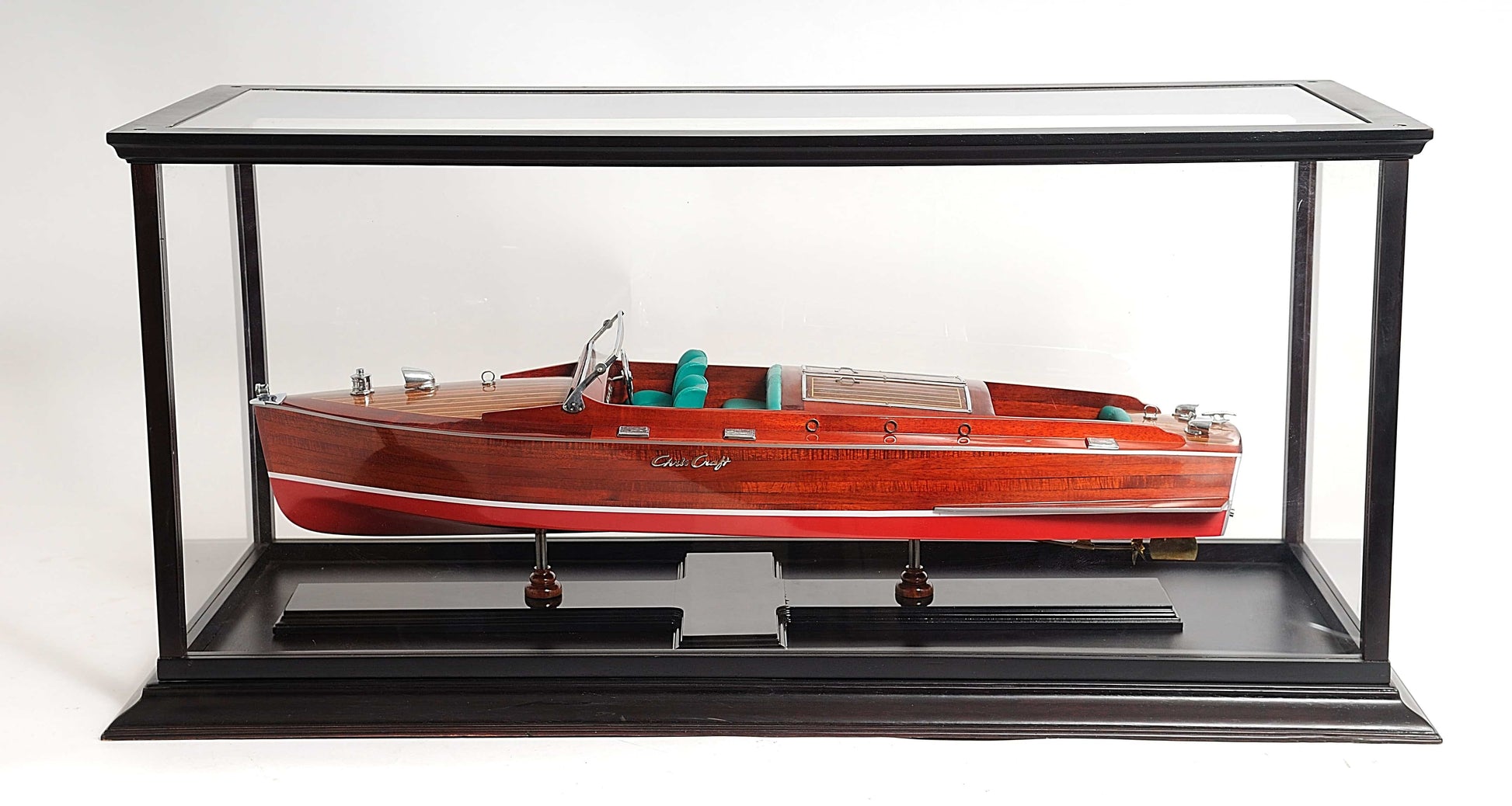 ALDO Creative Arts Collectibles Scale Model Outside : L: 37.5 W: 14 H: 15 Inches / Inside : 36L x 12W x 13.5H inches. / NEW / Mahogany Wood and with Plexiglass Panels Display Case Large Wood with Plexiglass Panels Table Top Cabinet for  Speed Boat Models