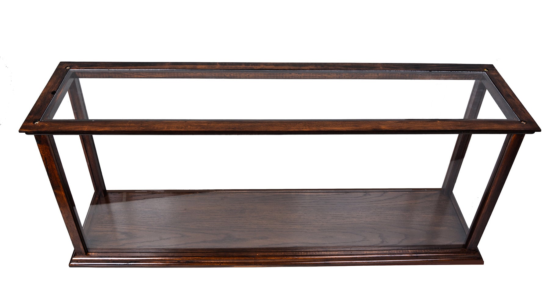 ALDO Creative Arts Collectibles Scale Model Outside: L: 38.5 W: 9.5 H: 16 Inches   Inside: 35.5 L x 7 1/8 W x 13.5 H inches / NEW / Wood with plexiglass panels Display Case Wood Table Top Cabinet  Classic Brown For Midsize Cruise Liners and  Boat Models With Plexiglass Panels