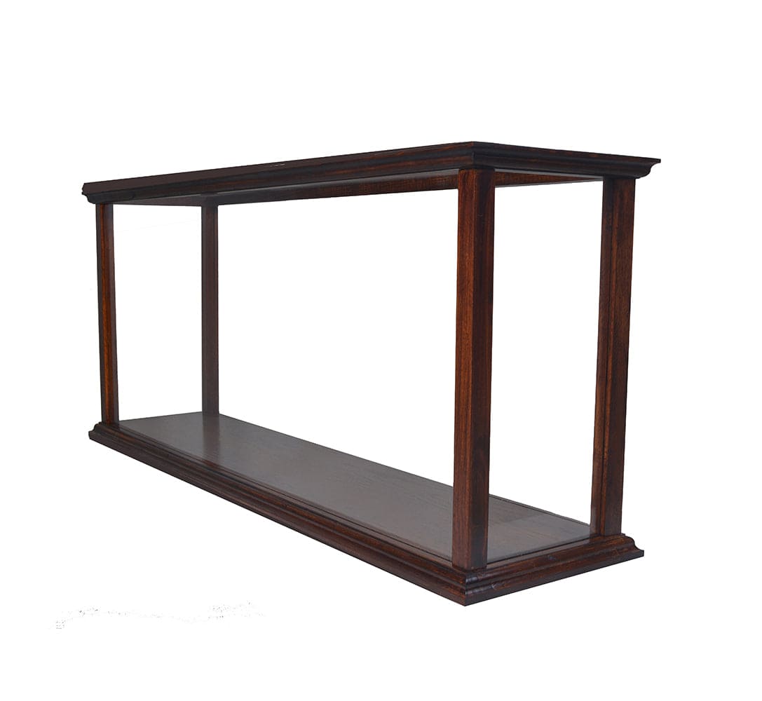 ALDO Creative Arts Collectibles Scale Model Outside: L: 38.5 W: 9.5 H: 16 Inches   Inside: 35.5 L x 7 1/8 W x 13.5 H inches / NEW / Wood with plexiglass panels Display Case Wood Table Top Cabinet  Classic Brown For Midsize Cruise Liners and  Boat Models With Plexiglass Panels