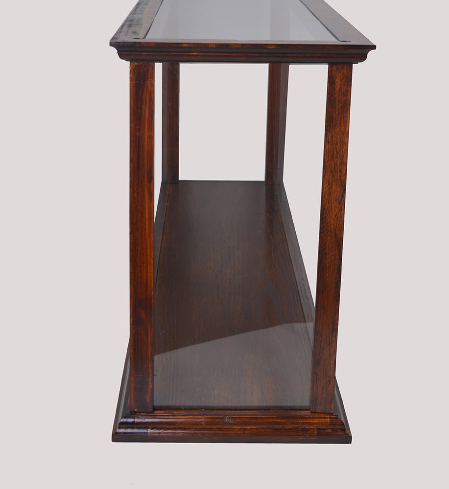 ALDO Creative Arts Collectibles Scale Model Outside: L: 38.5 W: 9.5 H: 16 Inches   Inside: 35.5 L x 7 1/8 W x 13.5 H inches / NEW / Wood with plexiglass panels Display Case Wood Table Top Cabinet  Classic Brown For Midsize Cruise Liners and  Boat Models With Plexiglass Panels