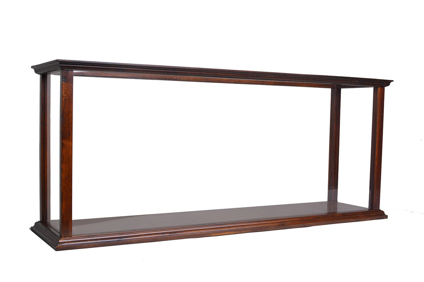 ALDO Creative Arts Collectibles Scale Model Outside: L: 38.5 W: 9.5 H: 16 Inches   Inside: 35.5 L x 7 1/8 W x 13.5 H inches / NEW / Wood with plexiglass panels Display Case Wood Table Top Cabinet  Classic Brown For Midsize Cruise Liners and  Boat Models With Plexiglass Panels