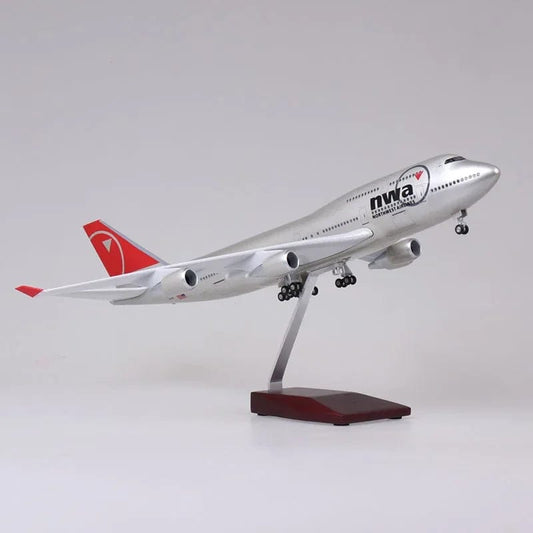 ALDO Creative Arts Collectibles Scale Model Without Lights North West Airlines Boeing 747 B747  Model Aircraft With Landing Gears and LED Lights