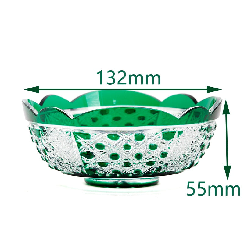 ALDO Creative Arts >Pottery 132 mm Wide x 55 mm High / Nee / Glass Crystal Luxury Elegant Hand Carved  Bohemian Czech Style  Green Crystal Engraving Hand Cut Centerpiece  Vase