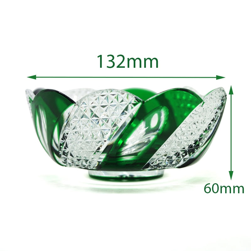 ALDO Creative Arts >Pottery 132 mm Wide x 60 mm High / New / Glass Crystal Luxury Elegant Hand Carved  Bohemian Czech Style  Green Crystal Engraving Hand Cut Centerpiece  Vase