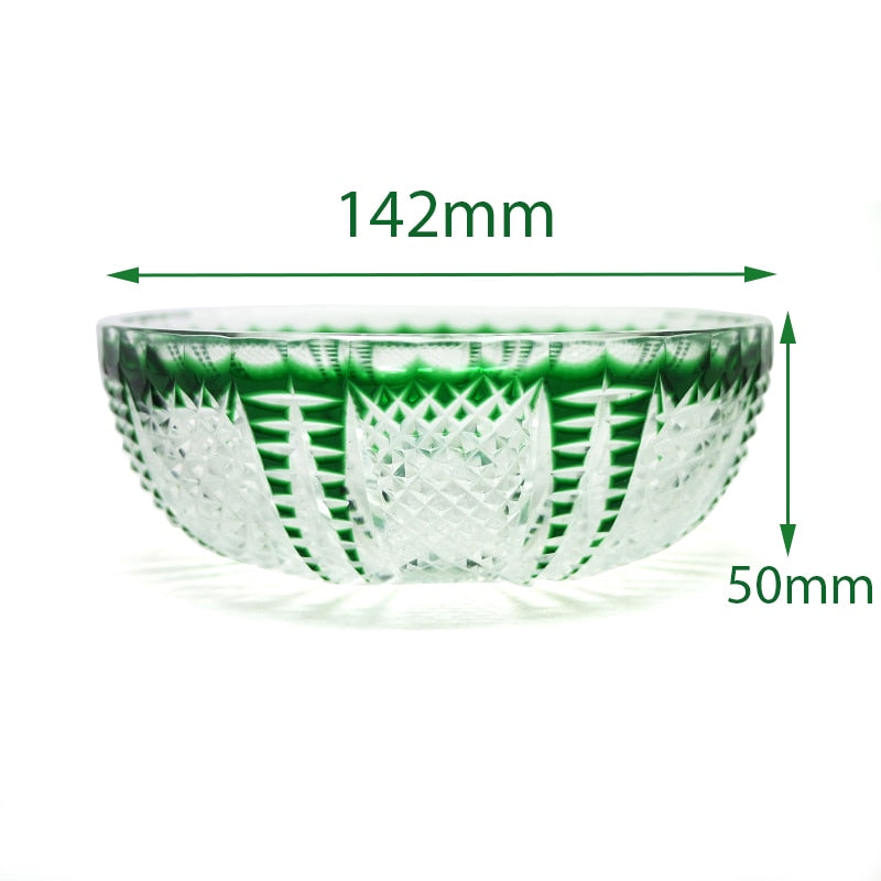 ALDO Creative Arts >Pottery 142 mm Wide x 50 mm High / New / Glass Crystal Luxury Elegant Hand Carved  Bohemian Czech Style  Green Crystal Engraving Hand Cut Centerpiece  Vase
