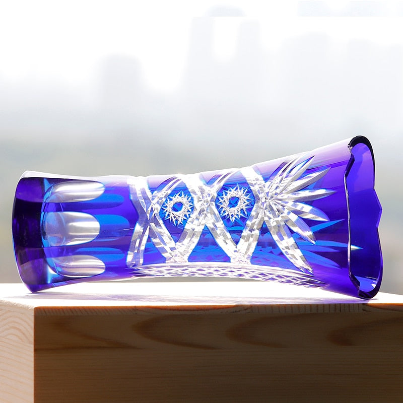 ALDO Creative Arts >Pottery 15cm w-25cm h / new / crystal Elegant Bohemian Czech Style Cobalt Blue Crystal Engraving Hand Cut Vase