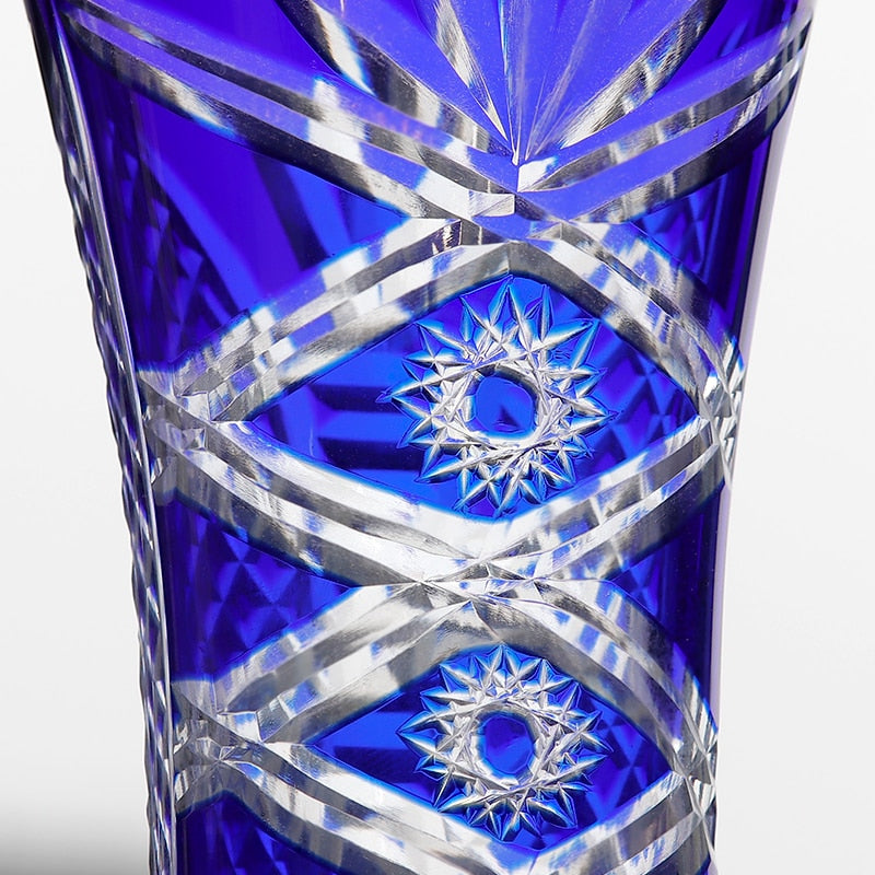 ALDO Creative Arts >Pottery 15cm w-25cm h / new / crystal Elegant Bohemian Czech Style Cobalt Blue Crystal Engraving Hand Cut Vase