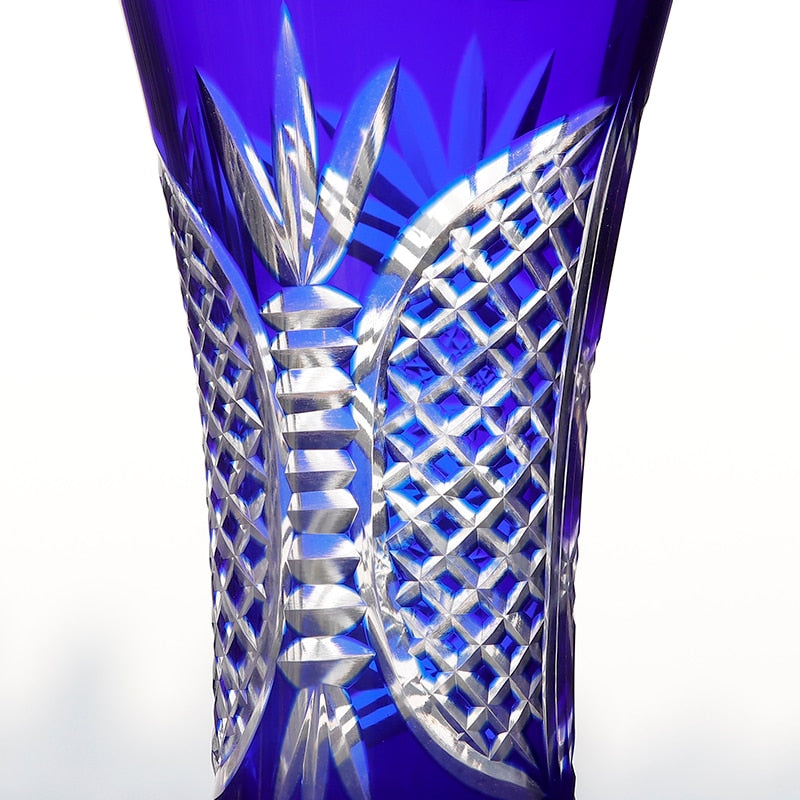 ALDO Creative Arts >Pottery 15cm w-25cm h / new / crystal Elegant Bohemian Czech Style Cobalt Blue Crystal Engraving Hand Cut Vase
