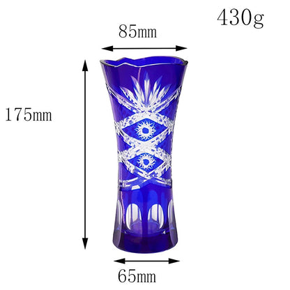 ALDO Creative Arts >Pottery 15cm w-25cm h / new / crystal Elegant Bohemian Czech Style Cobalt Blue Crystal Engraving Hand Cut Vase