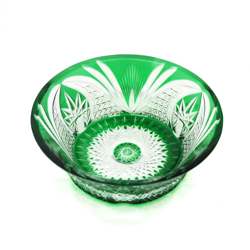 ALDO Creative Arts >Pottery Luxury Elegant Hand Carved  Bohemian Czech Style  Green Crystal Engraving Hand Cut Centerpiece  Vase